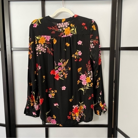 𝅺[l] Old Navy Black Long Sleeve Spring Floral Print Button-Down Tunic Top - Picture 8 of 14